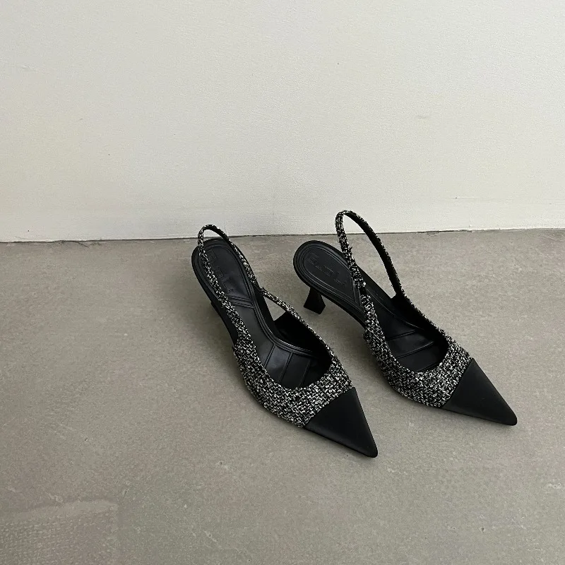 New style pointed-toe fashionable high-heeled shoes for women with thin heels open-back, shallow-cut and suitable foroutdoorwear