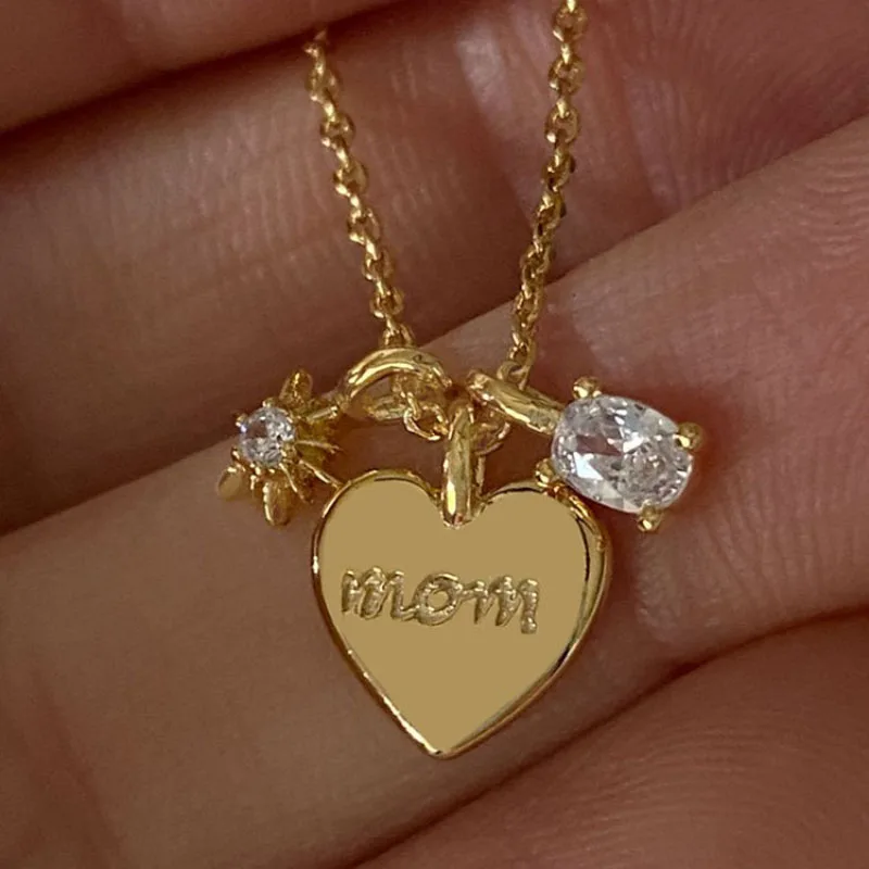 Mom word heart pendant necklaces for women stainless steel necklaces mother mom gift jewelry