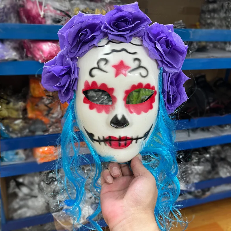 Ghost Bride Full Face Women Masquerade Mask Lace Roses Hair Halloween Scary Funny Cosplay Venetian Party Carnival Prom Ball 2025