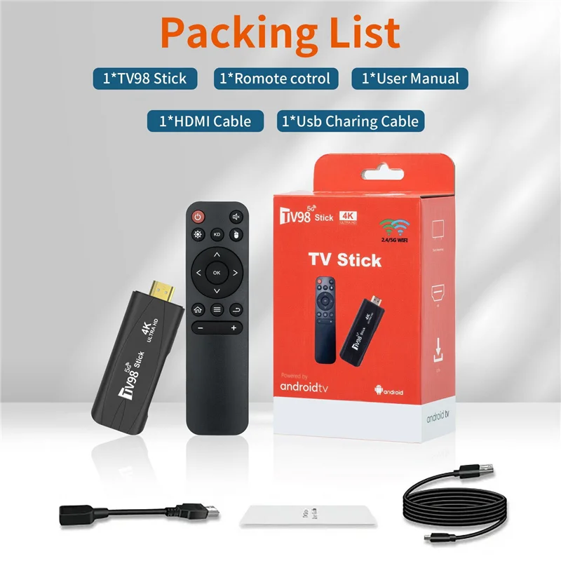 TV98 TV STICK 2G+16G Android12.1 2.4G 5G WiFi Android Smart TV BOX 4K 60Fps Set Top Box(EU Plug)