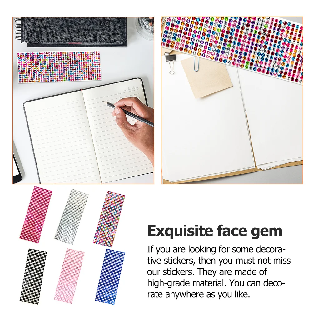 

6 Sheets Car Sticker Hand Account Gem Stickers Rhinestone Face Nail for Art Portable Gems Jewels Delicate