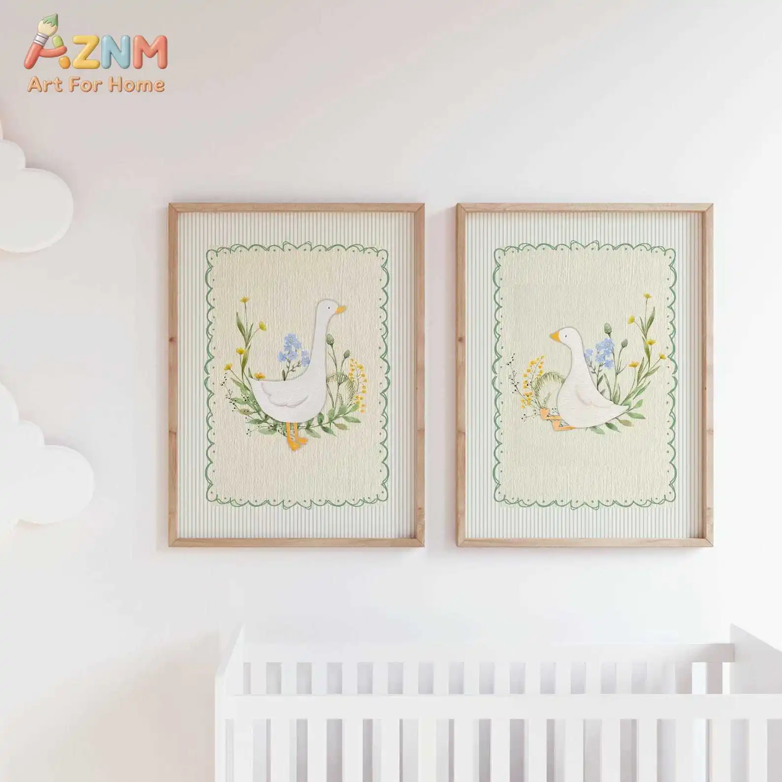 Sage Green Vintage Wall Gallery Art, Silly Goose Nursery Prints , Set of 2
