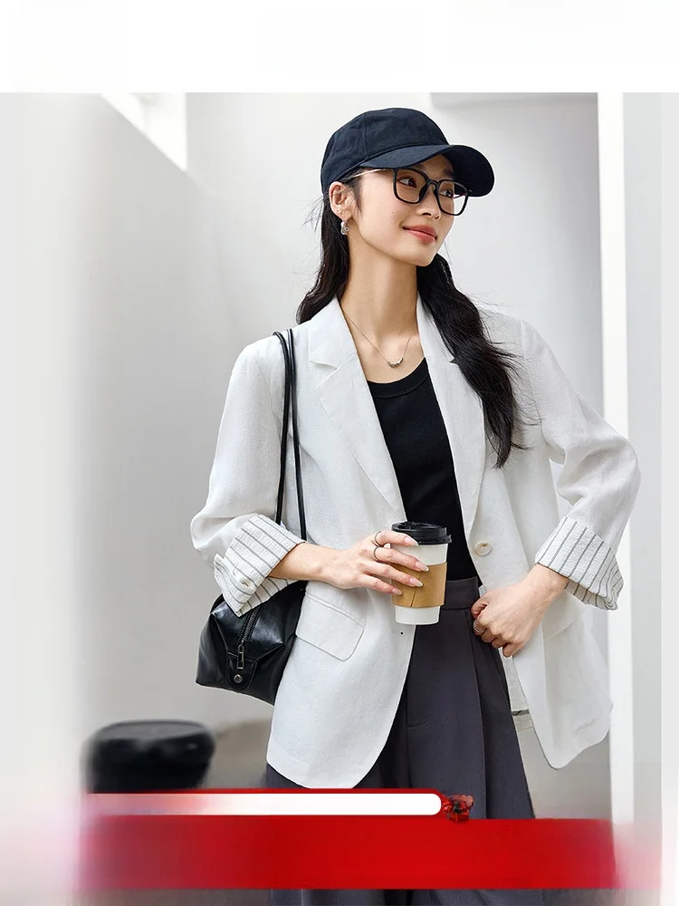 

Ele Loose Women's Suiting Jaet with Color Blo Cuff for Commuting Spring Autumn New Sle Slimming Outerwear Top