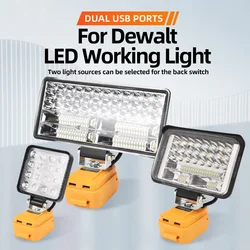 for Dewalt 20V battery wide beam flood light with two USB charging port LED light for emergency workshop garage