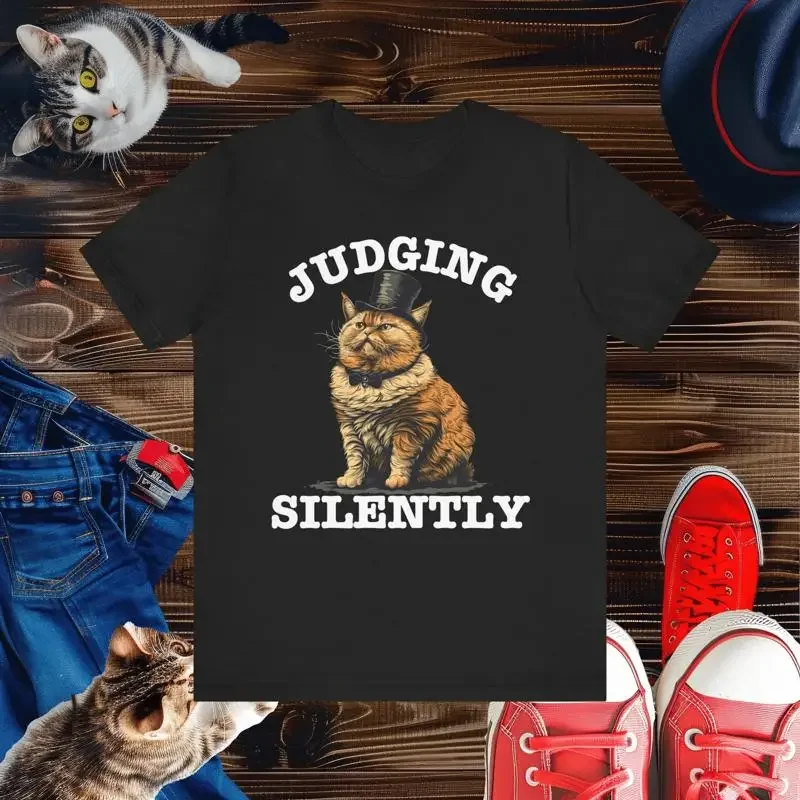 

Judging Silently Cat T Shirt Whimsical Top Hat Humorous Lover Unique for Enthusiasts