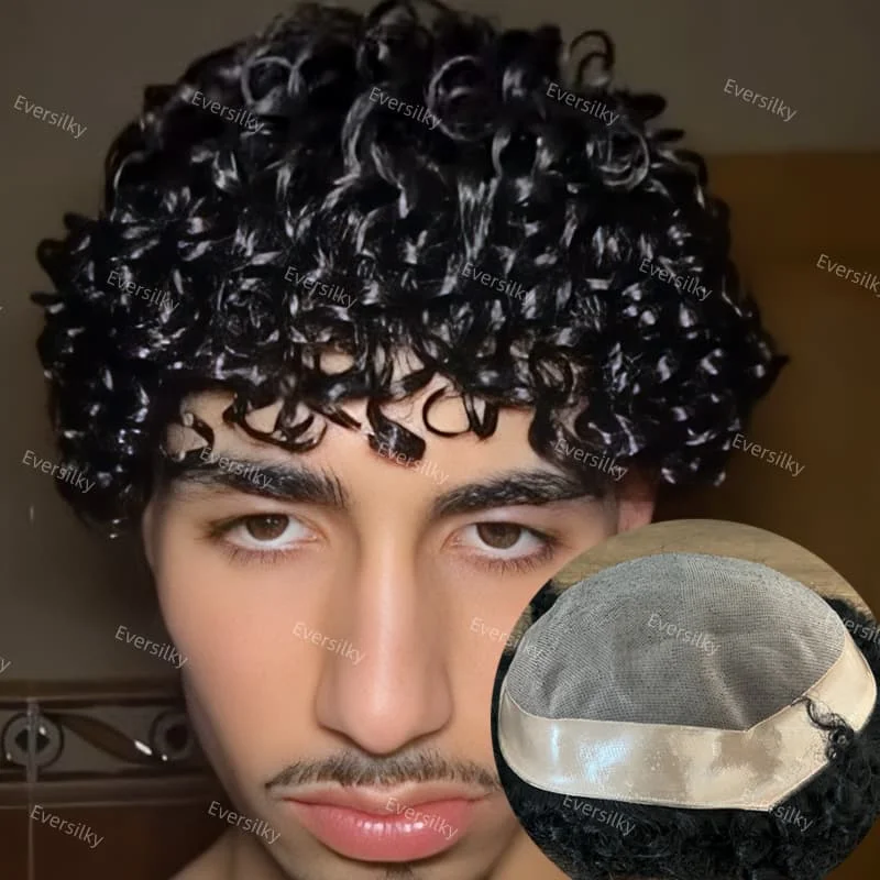 

10mm 15mm 20mm Curly afro Bald Weave Man Toupee Durable 100% Human Hair Wigs #1#1b#2#3#4 light black brown fine mono men’wig