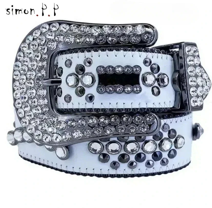 New Brand Designer Belt Men's and Women's Shiny Diamond Punk Hip Hop Belt Full of Diamond Embedding Trend 7F4