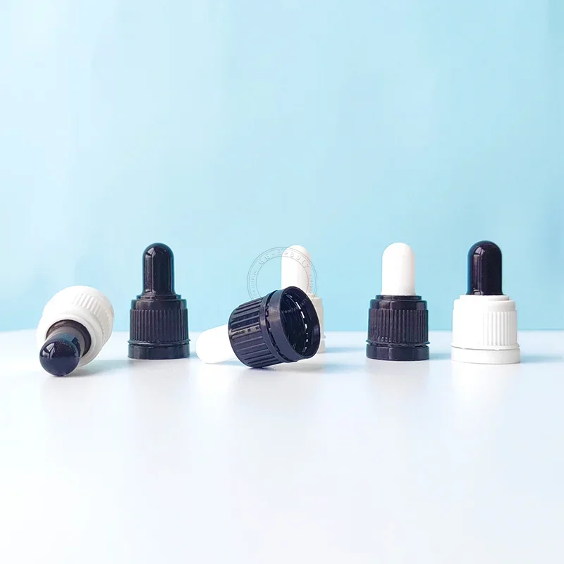 15 stks/partij Plastic Schroef Anti-diefstal Ring Cap Cover Zwart/Wit Lijm Hoofd Glazen Druppelaar Pipet Gebruikt voor 18/410 Flessen 5-100 ml