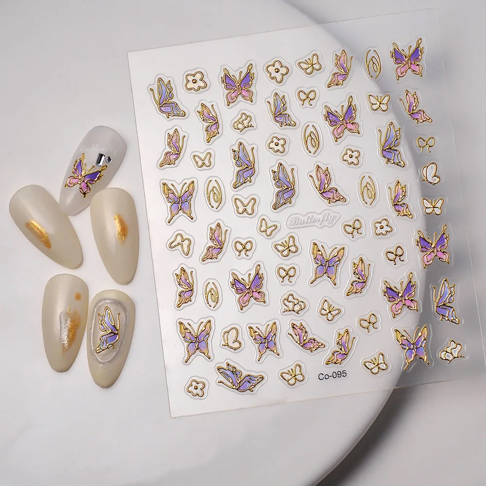 

5D Luxurious Dream Butterfly Nail Stickers Y2K Flowers Relief Nail Art Supplies Nail Decals Suitable For Women Nail Accessories