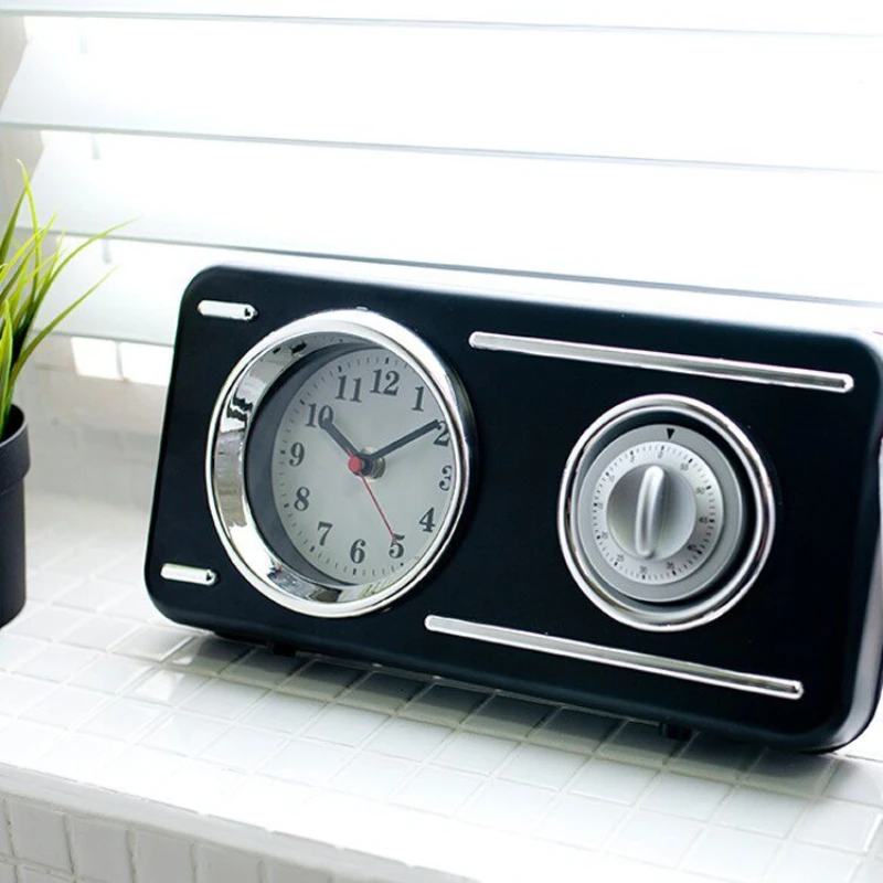 Cream Style Metal Case Silent Table Clock Desktop Decor for Home Living Room Countdown Timer Ideal for Kitchen Cooking Reminder