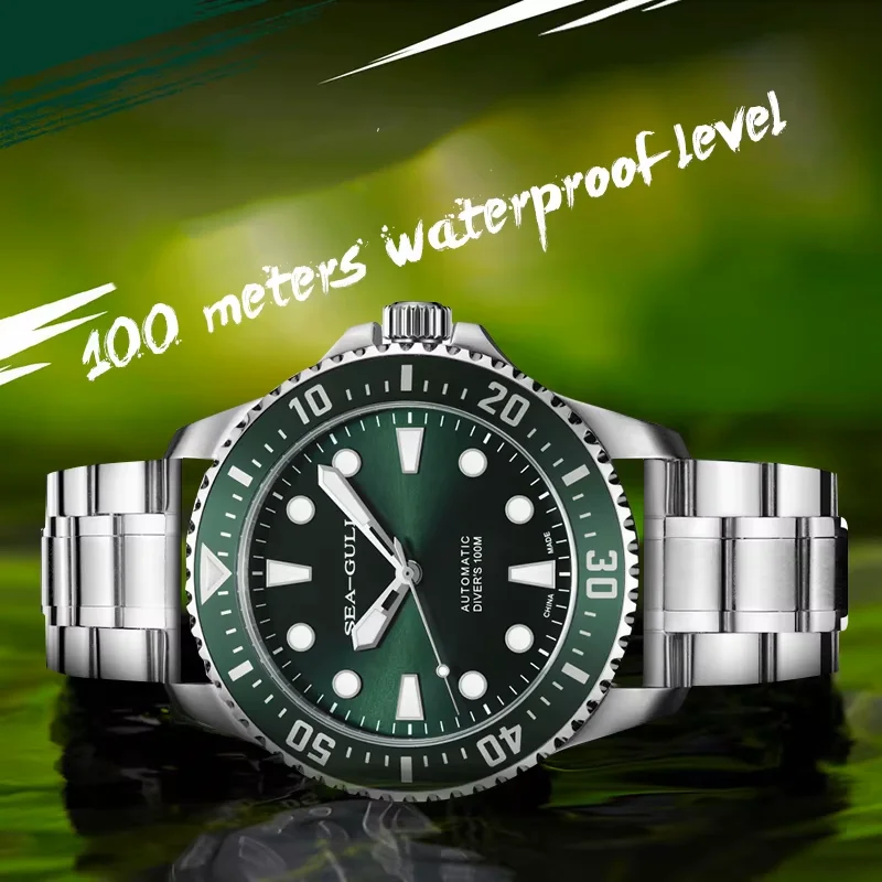 Seagull Men Automatic Watch Stainless Steel 100m Diving Series Watch Sapphire Crystal  Luminous Wristwatch montre homme 6105