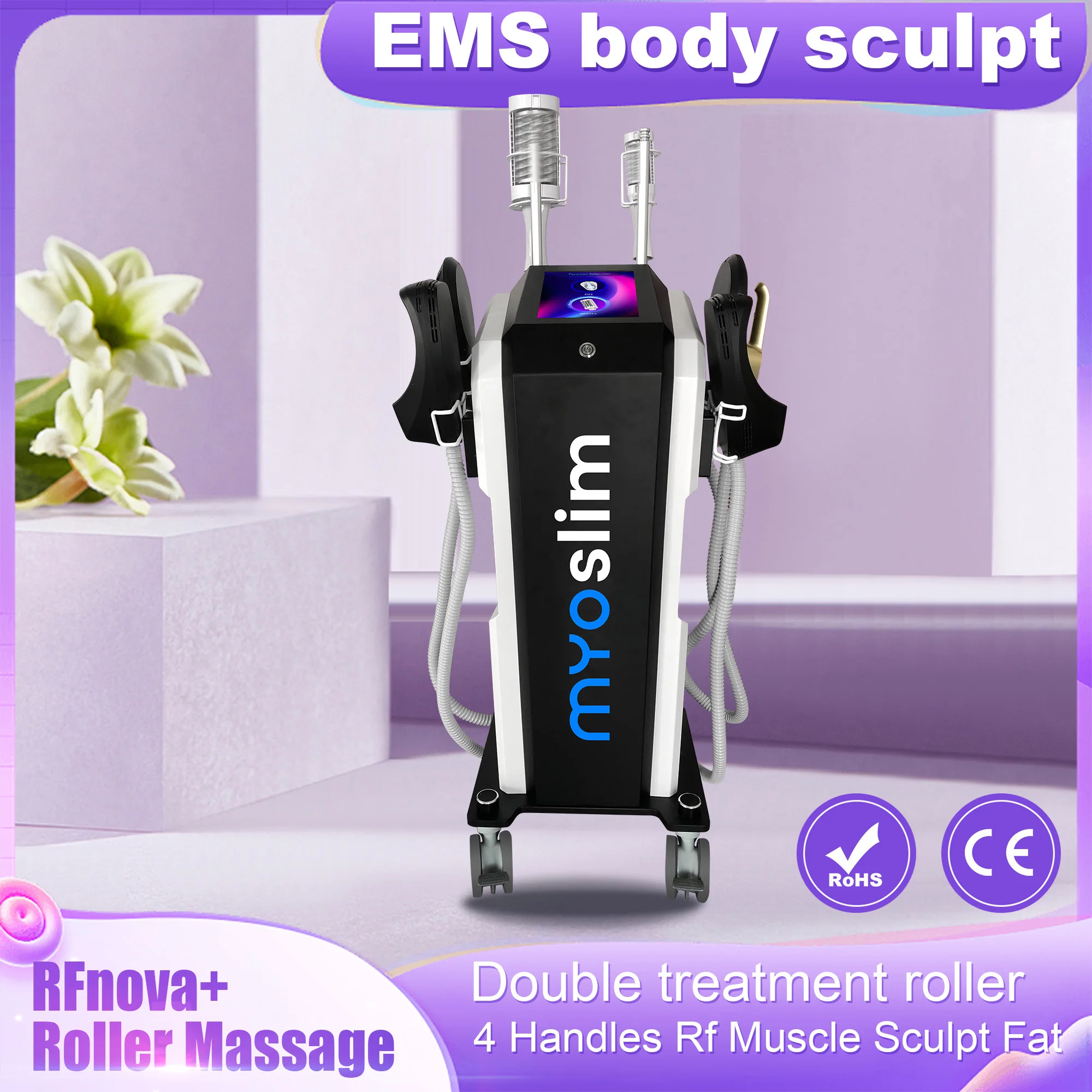 

MYOSLIM 2-in-1 Muscle Stimulation + Roller Massage Body Shaping Machine Fat Reduction Skin Tightening Device