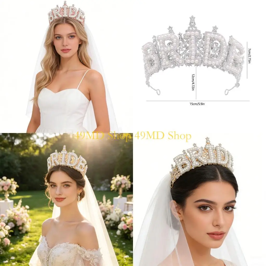 49MD Wedding Rhinestones Crowns for Wedding Hen Party Bride Headwear Crystal Studded