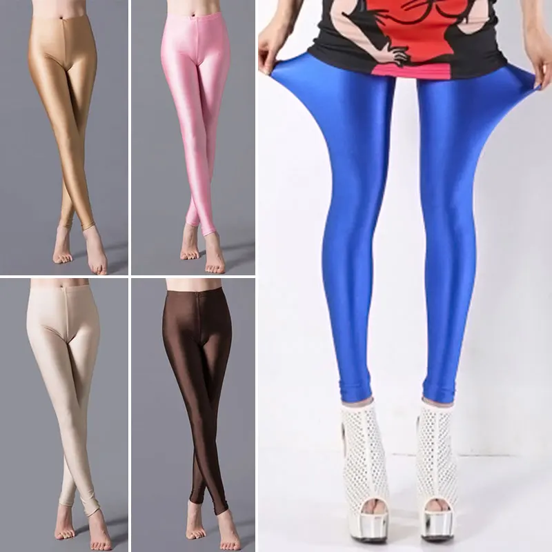 Leggings Skinny elastici pantaloni a matita pantaloni Slim donna lucido lucido Yoga pantalone alto calze effetto bagnato collant attillati senza