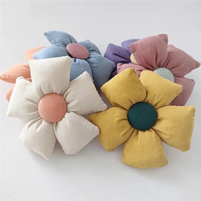 Soft Stuffed Fabric Five Petal Flower Embroidery Brooch Hair Tie Cute Elastic Hair Rope DIY Accessory For Women Daily Party Use
