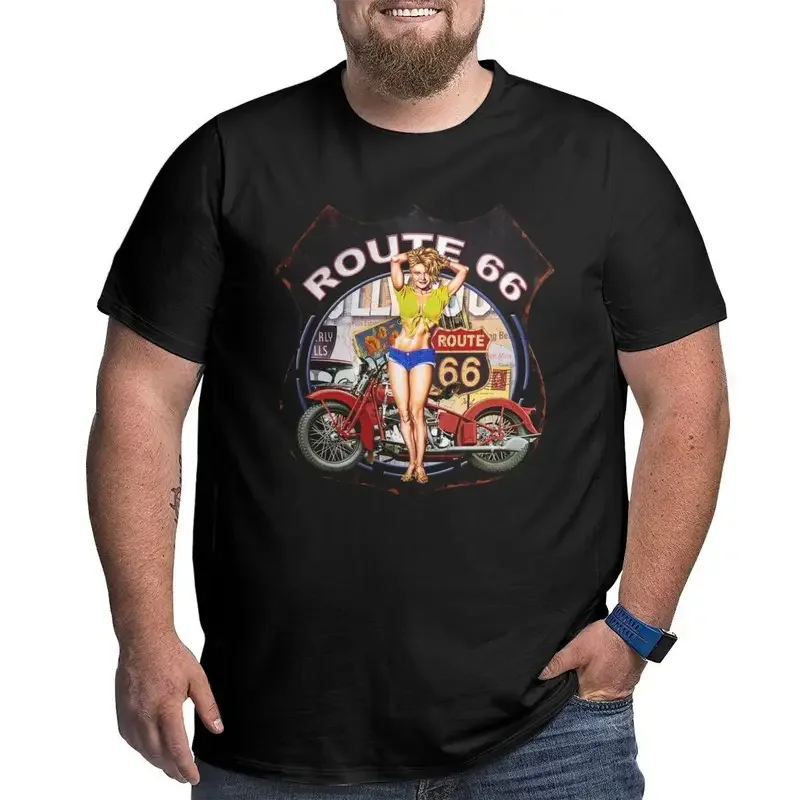 

Vintage Route 66 Motorcycle Pinup T-Shirt Men Mother Road Retro Oldschool T Shirt Big Tall Tees Large 4XL 5XL 6XL Clothing