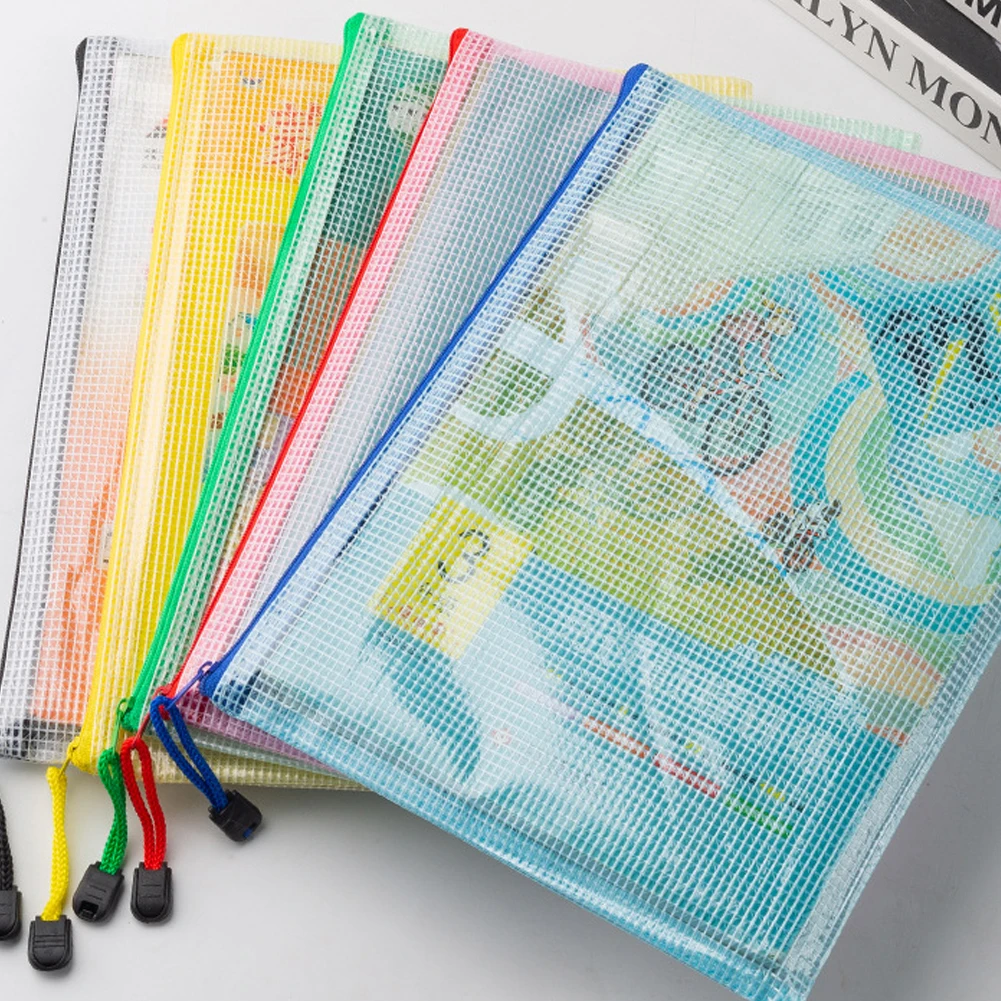 10 قطعة حقيبة شبكية بسحاب A5 A6 مجلدات ملفات بلاستيكية بسحاب مقاومة للماء للوازم المكتبية المدرسية أكياس تخزين السفر