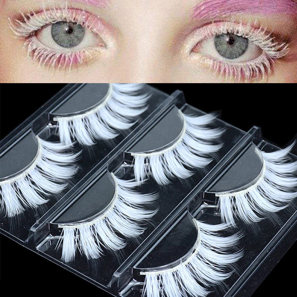 3Pairs 3D Weiß Falsche Wimpern Cosplay Natürlichen Quer Wimpern Anime Nachahmung Make-Up Maskerade Weichen, Flauschigen Lash Verlängerung Schönheit