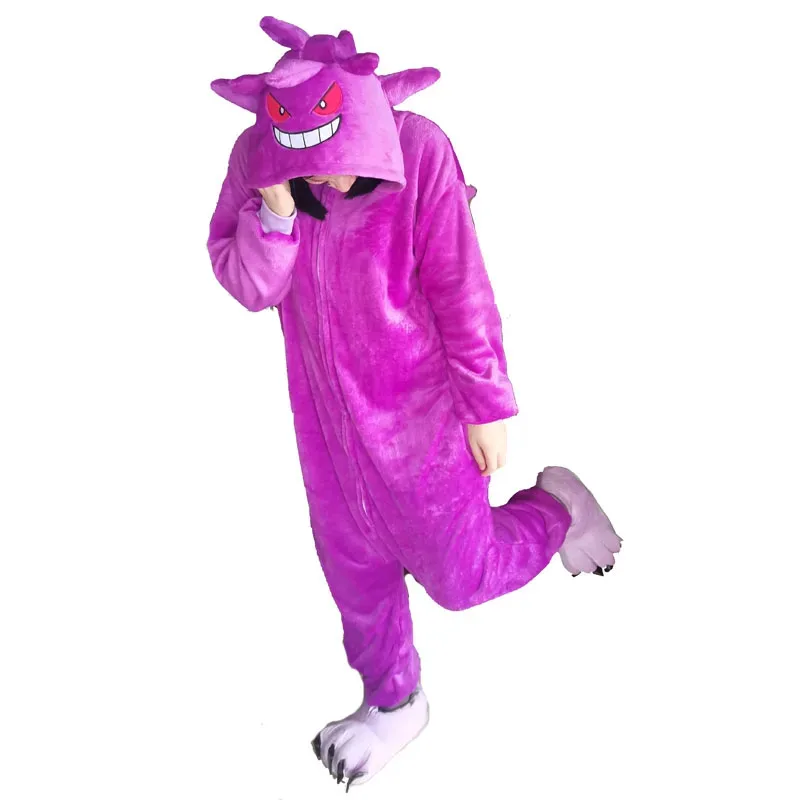 Kigurumi Flanella Gengar Donna Tutina Costume Cosplay per adulti Pigiama intero Halloween Natale Abiti per tutto il corpo