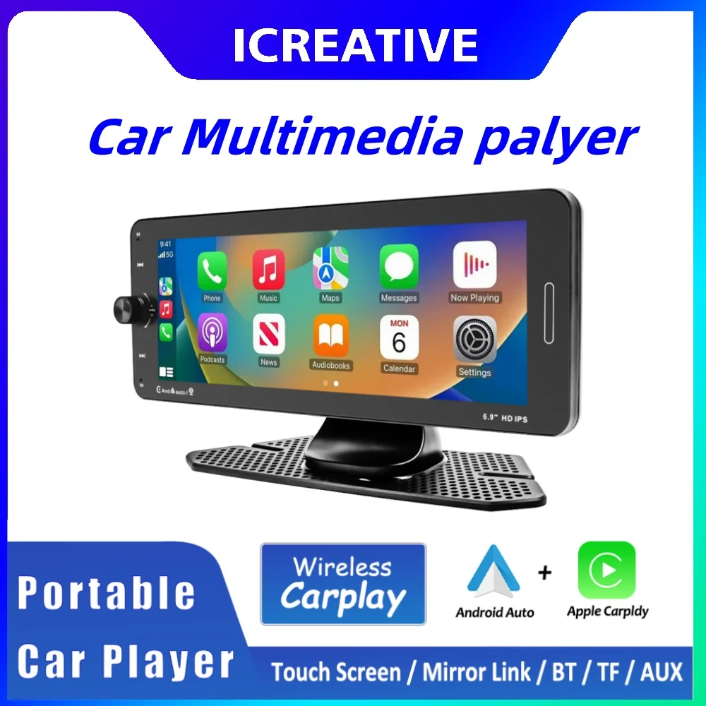 6.9 Inch Portable Car Radio Carplay Wireless Multimedia HD IPS Display Touch Screen Player Mirror Link FM Transmit Autoaudio DSP