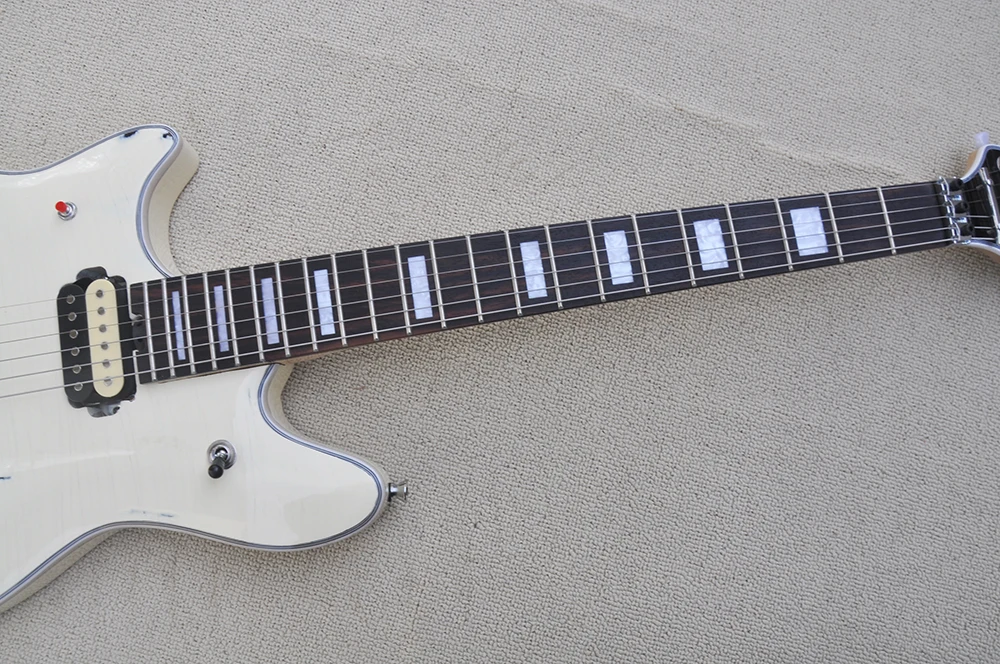 Left Hand 6 Strings White Relic Electric Guitar with Humbuckers Pickups,Rosewood Fretboard