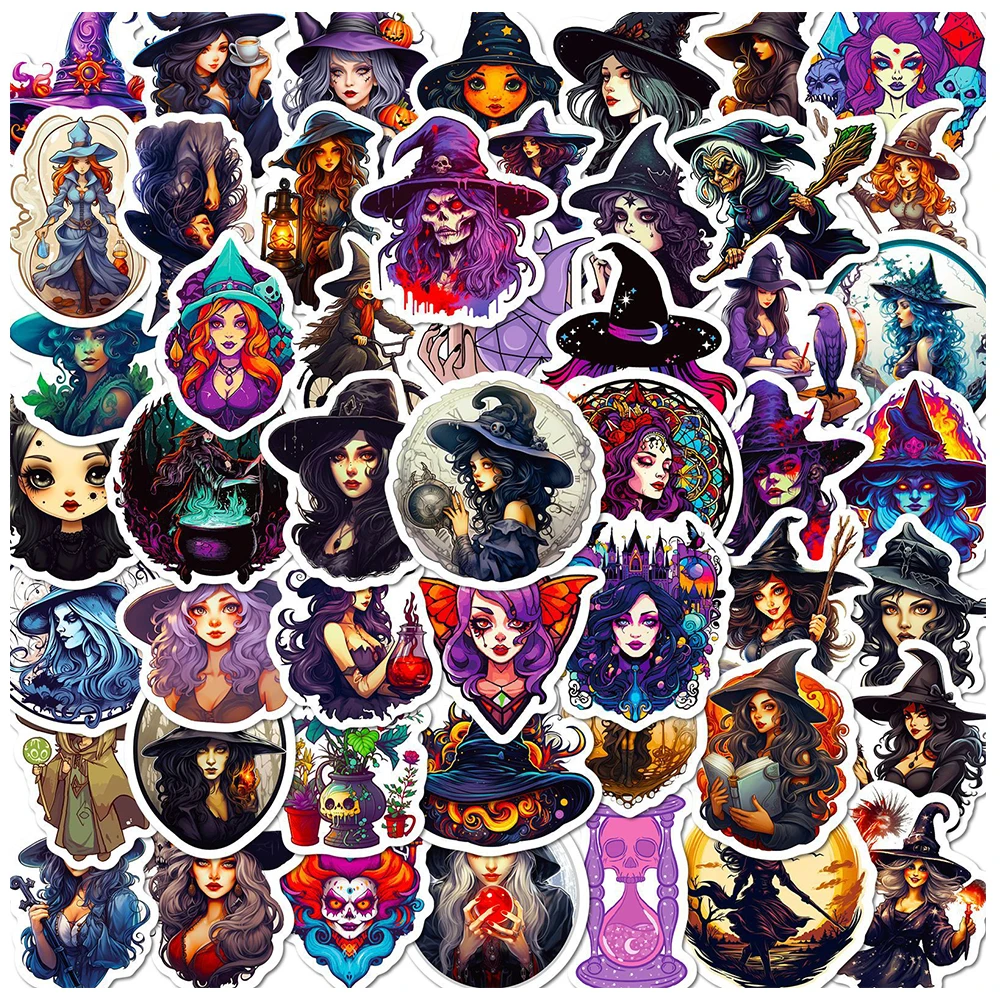 

10/30/50pcs Gothic Magic Witch Beauty Art Cartoon Stickers Decals Laptop Luggage Phone Suitcase Skateboard Toys Sticker for Kids