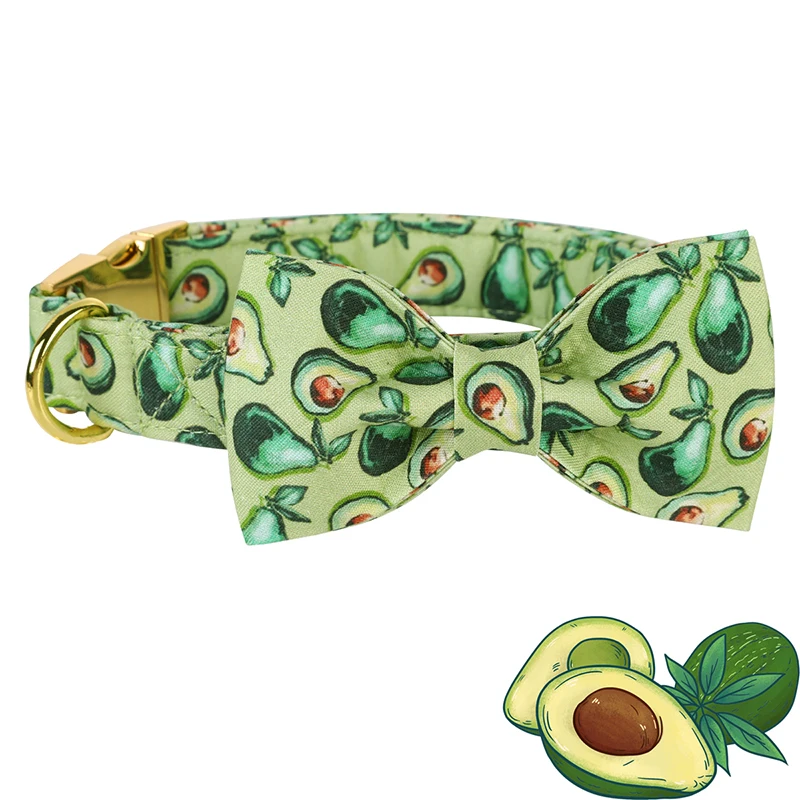 Unique Style Paws Personalized Green Dog Collar Summer Avocado Dog Collar with Bow Tie Pet Dog Collar for Large Medium Small Dog