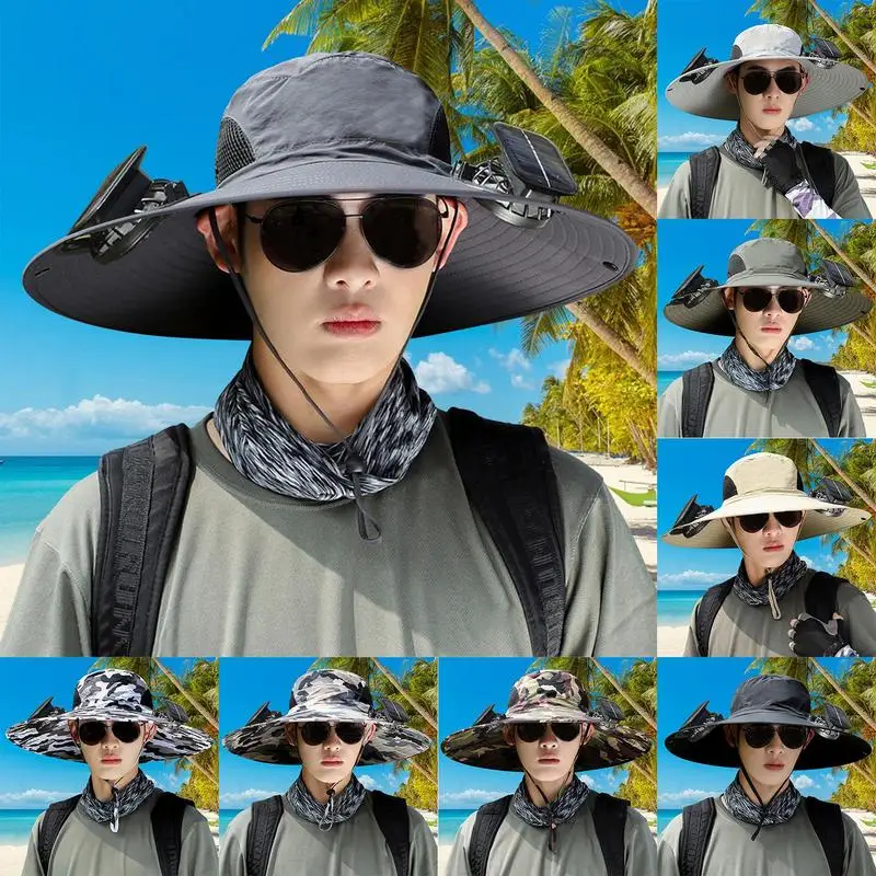 

Summer Hats With Fan Sunshade Wide Brim Bucket Hat With Fan Outdoor Fishing Hat With Solar Fan Man Sunblock Hat Big Rim Hat fan