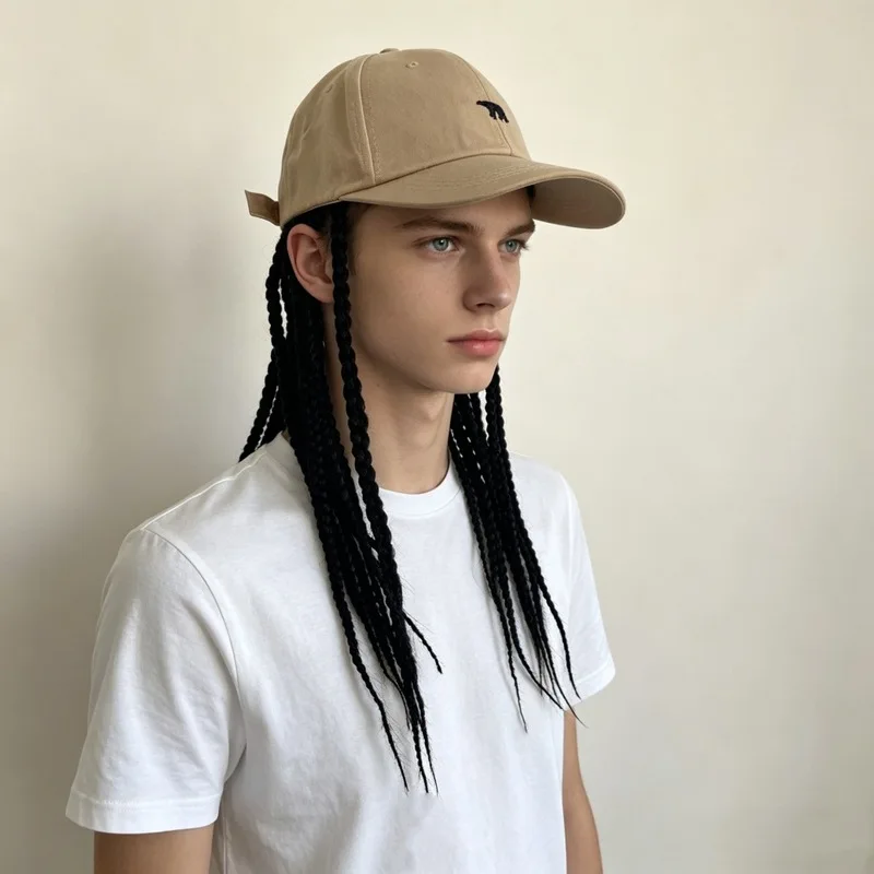 Fashionable Simulated Dreadlocks Hat Men'S Wig Personalized Outdoor Travel High-Temperature Silk Head-Wearing Synthetic Wig