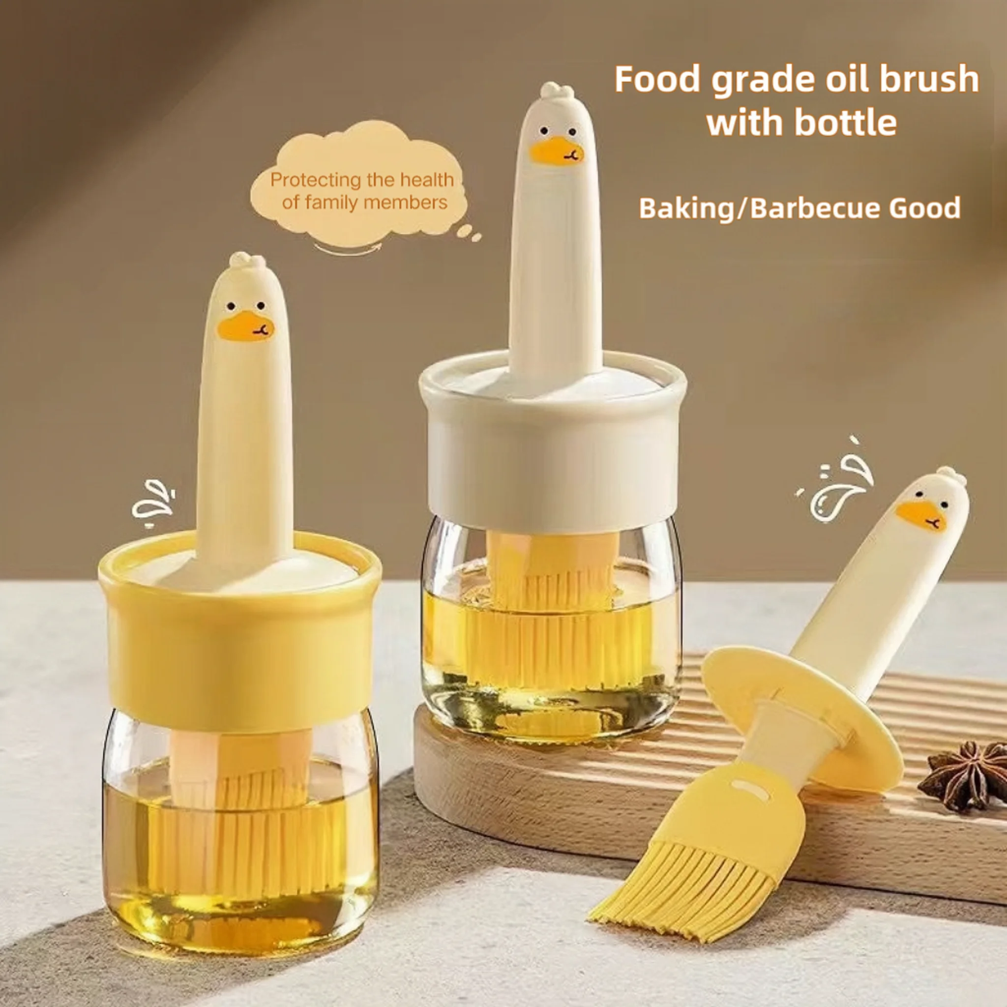 Glass Oil Bottle, Food Grade Silicone Brush Integrated Oil Pot, Vinegar Jar, Barbecue, Baking, Barbecue, Picnic, Cooking Tools