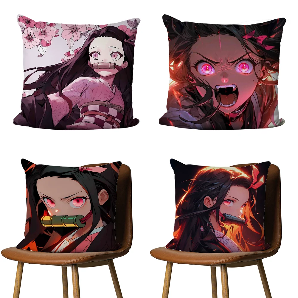 N-Nezuko Pillow Case DIY Pillowcase Home Office Decorative Pillowcase Bedroom Sofa Car Cushion Cover 45x45 cm