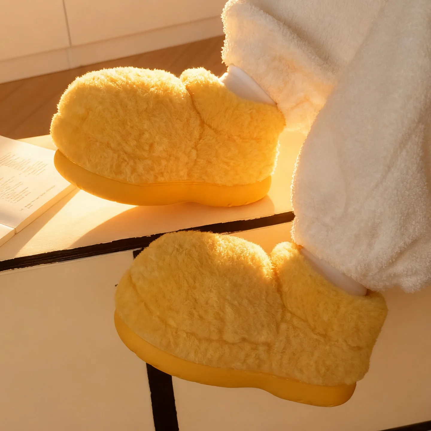 Creative Cute Big Head Hairy Boots Warm and Comfortable for Home&Outdoor  Fashionable Winter Solid Color Short Tube Cotton Shoes
