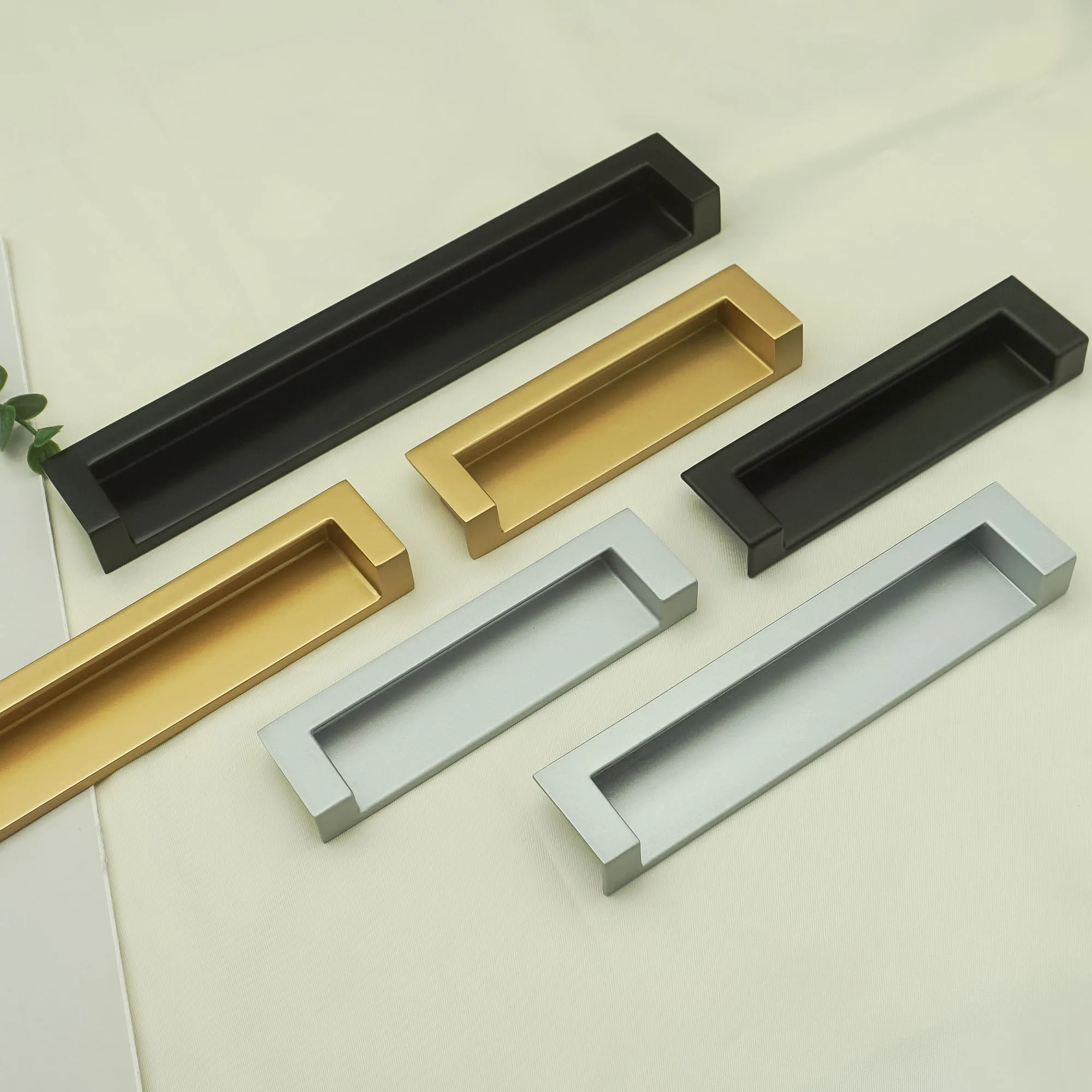 Black Simple Sliding Door Handles Hidden Cupboard Drawer Longer Handles Built-in Wardrobe Pulls Invisible Cabinet Hardware 288mm