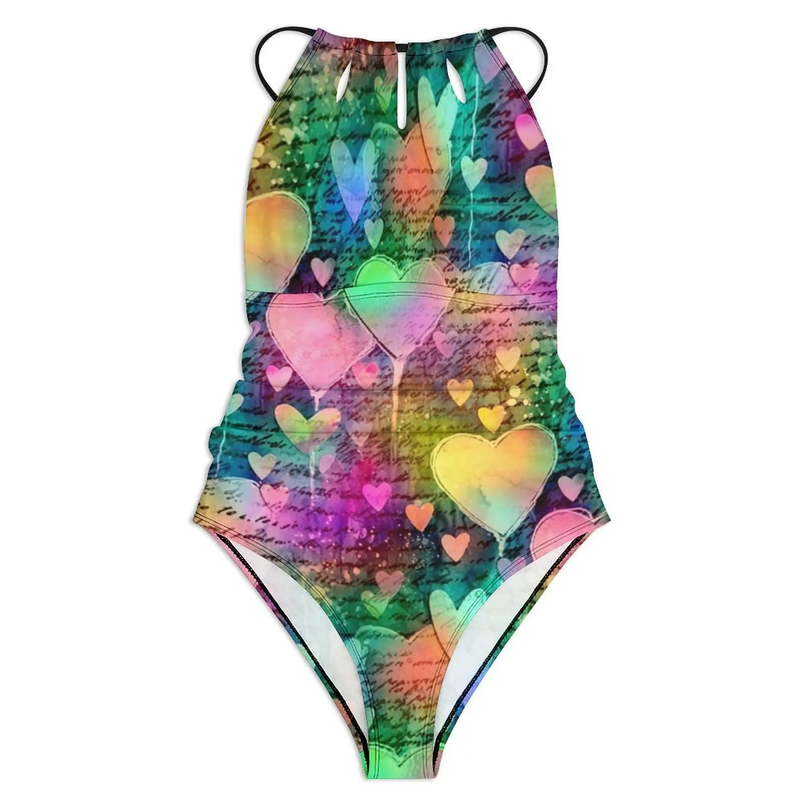 Abstract Letters Print Swimsuit Love Heart Push Up Swimwear One Piece Holiday Surf Bathing Suit Swimsuits Graphic Beach Outfits