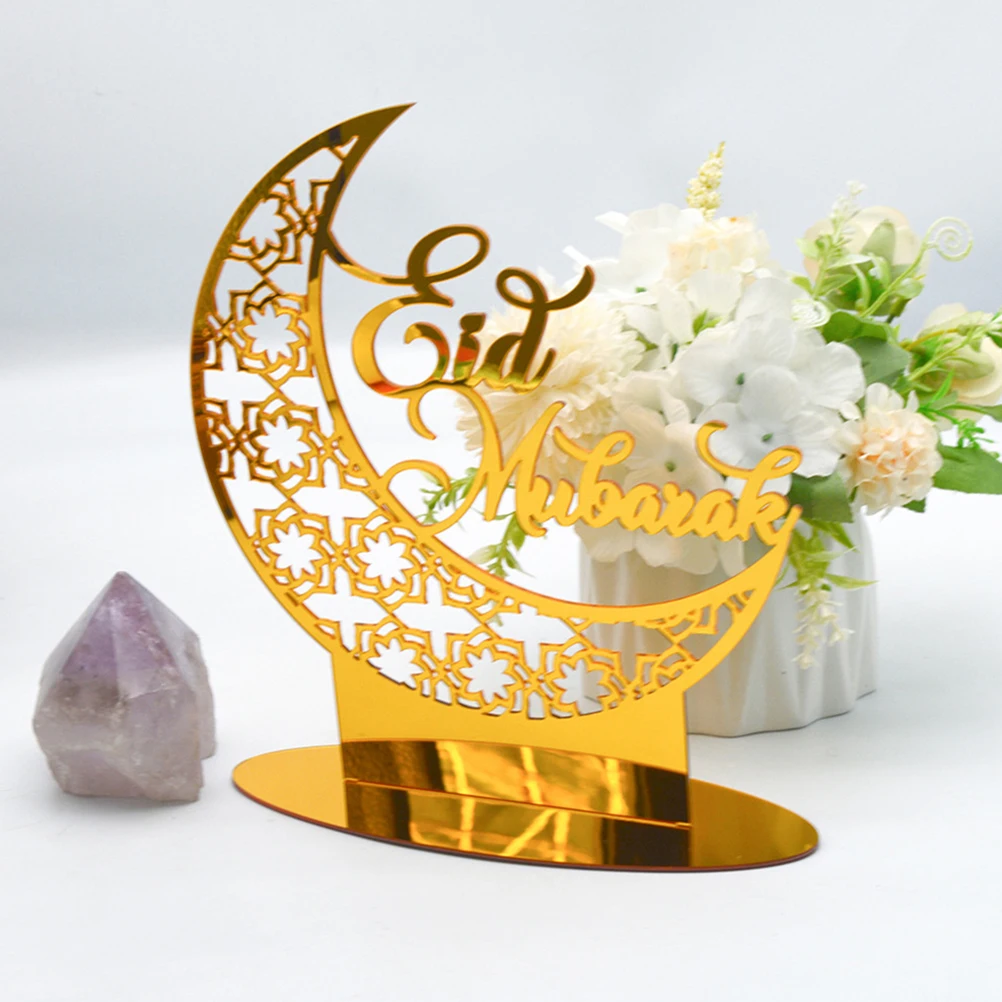 

2pcs Acrylic Art Craft Home Decor Eid Tabletop Decorations Ramadan Mubarak Moon Ornament Party Supplies Indoor Festival