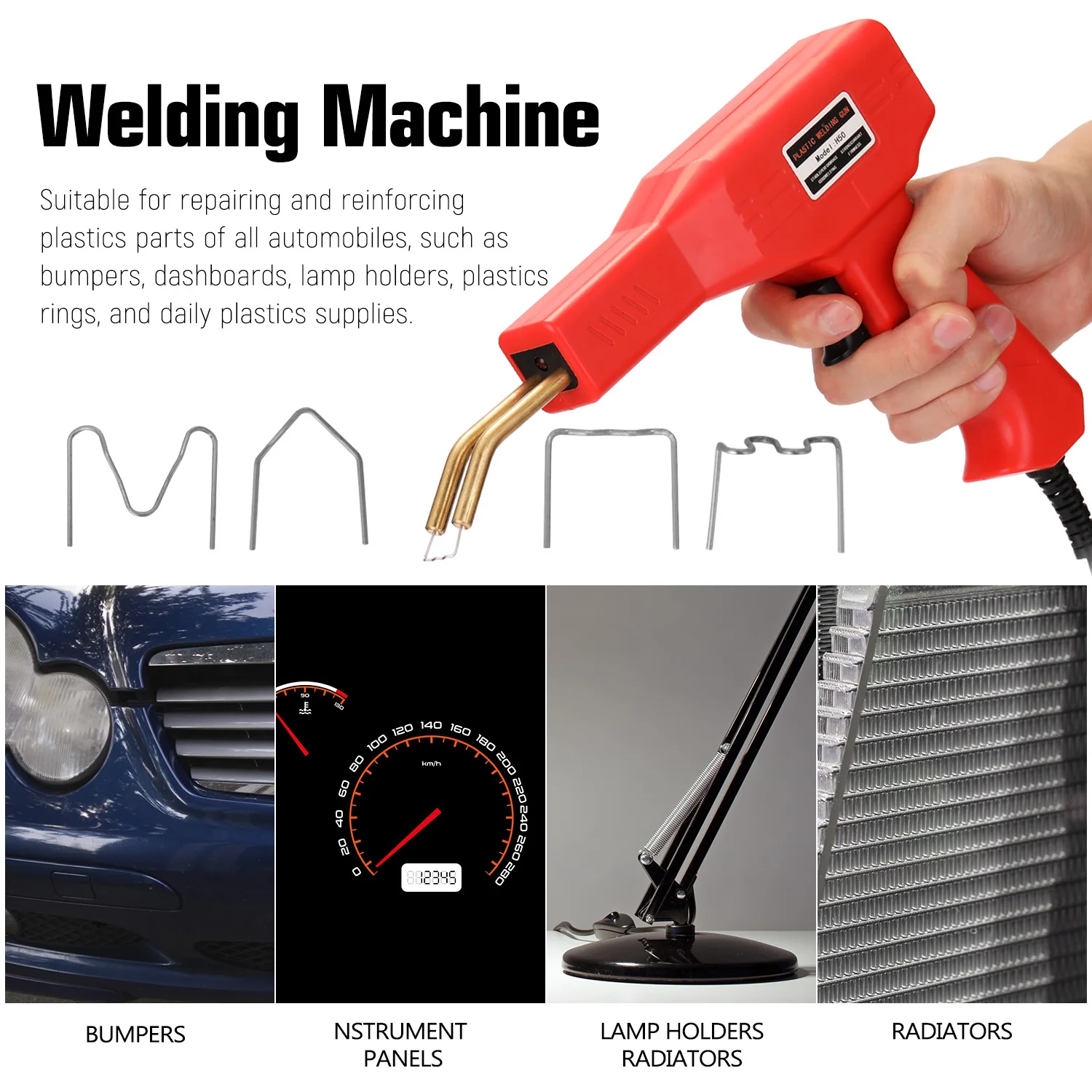 Red Plastic Welder 50W Hot Nail Gun With 200/400/800 Nails Car Bumper Repair Kit Cracking Tool Garage Nailer PVC Machine Welding