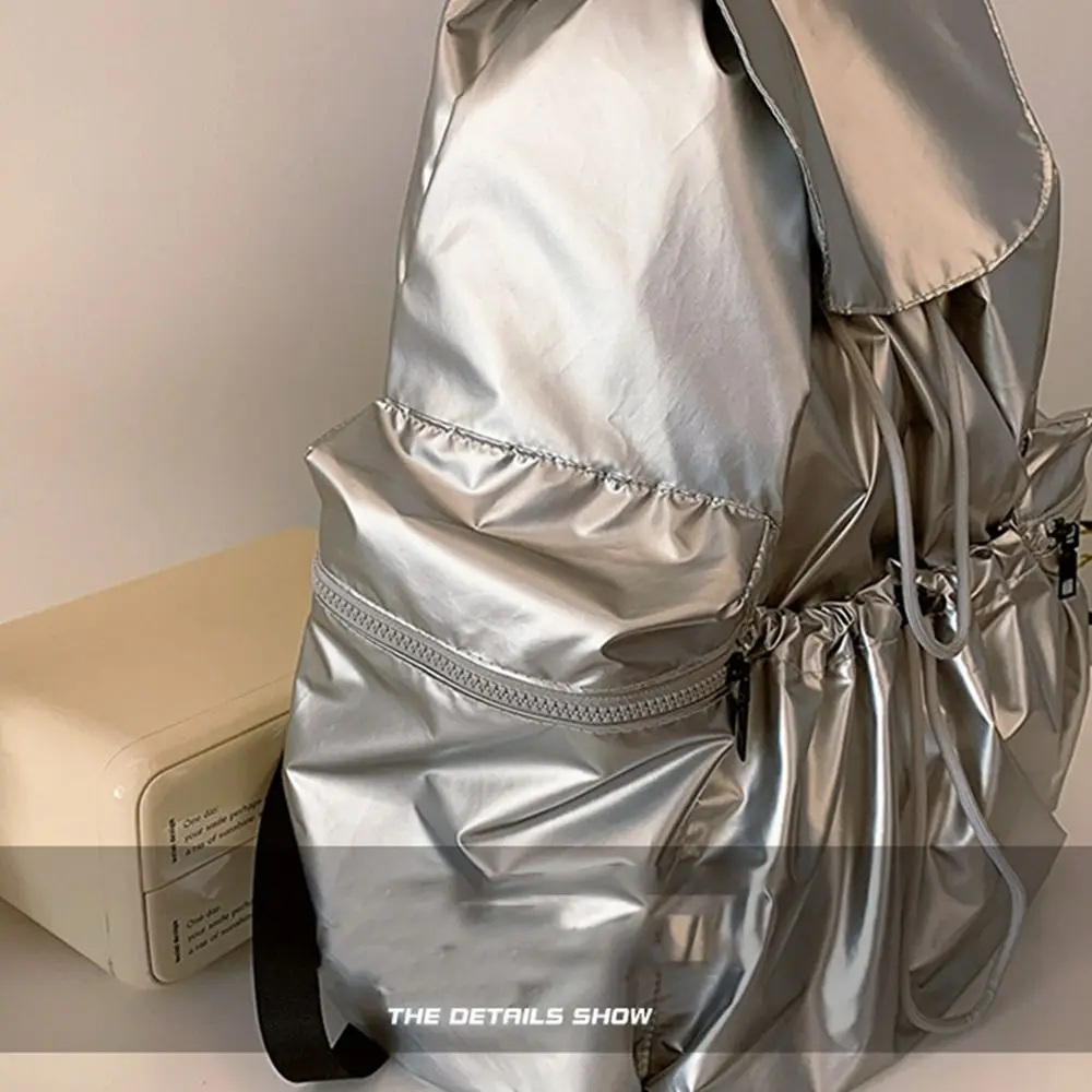

Cute Korean Style Drawstring Backpack Fold Niche Design Light Soft Nylon Bag Solid Color Tote Bag Shoulder Bag Women