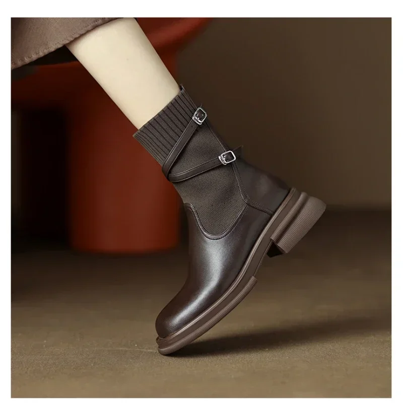 New Women\'s Chelsea Boots Vintage Ladies Platform Shoes Chunky Heel Stretch Sock Ankle Boots for Women Botines Chelsea 2024