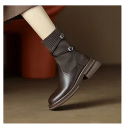 New Women's Chelsea Boots Vintage Ladies Platform Shoes Chunky Heel Stretch Sock Ankle Boots for Women Botines Chelsea 2024