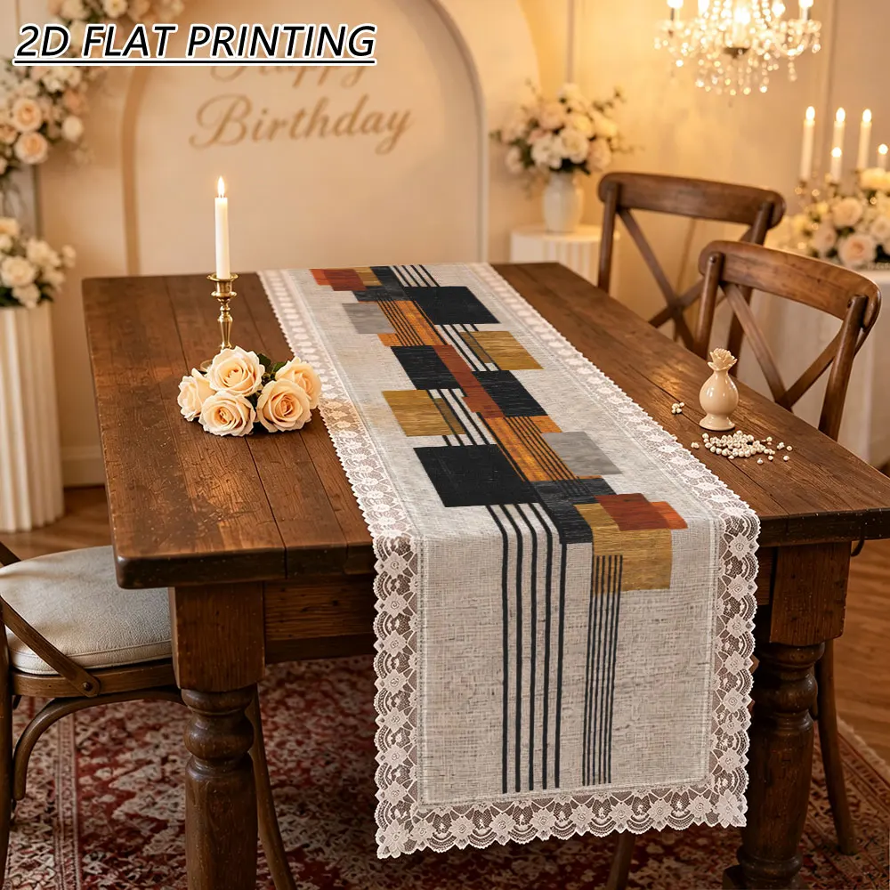 1pc Geometric Abstract Pattern Tulle Lace Table Runner For Home Dining Room Decor