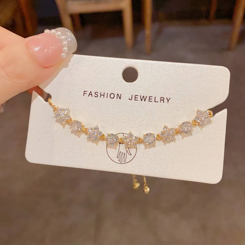 Geometric Star Shape Shiny Zircon Box Link Chain Women's Hand Bracelets Luxury Wedding Party Bride Bridesmaid Jewelry Gifts 1684