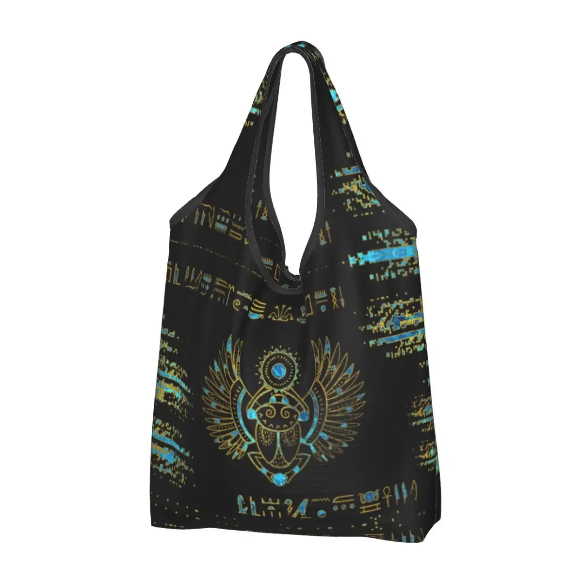 

Custom Egyptian Scarab Grocery Shopping Bag Shopper Shoulder Tote Bag Large Capacity Portable Ancient Egypt Handbag