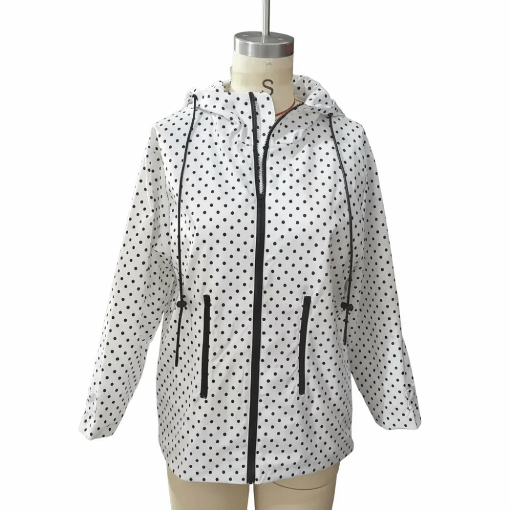 Polka Dot Hooded Windbreaker Jacket Water Resistant Full Zip Closure Polka Dot Jacket Loose Fit Wind Resistant