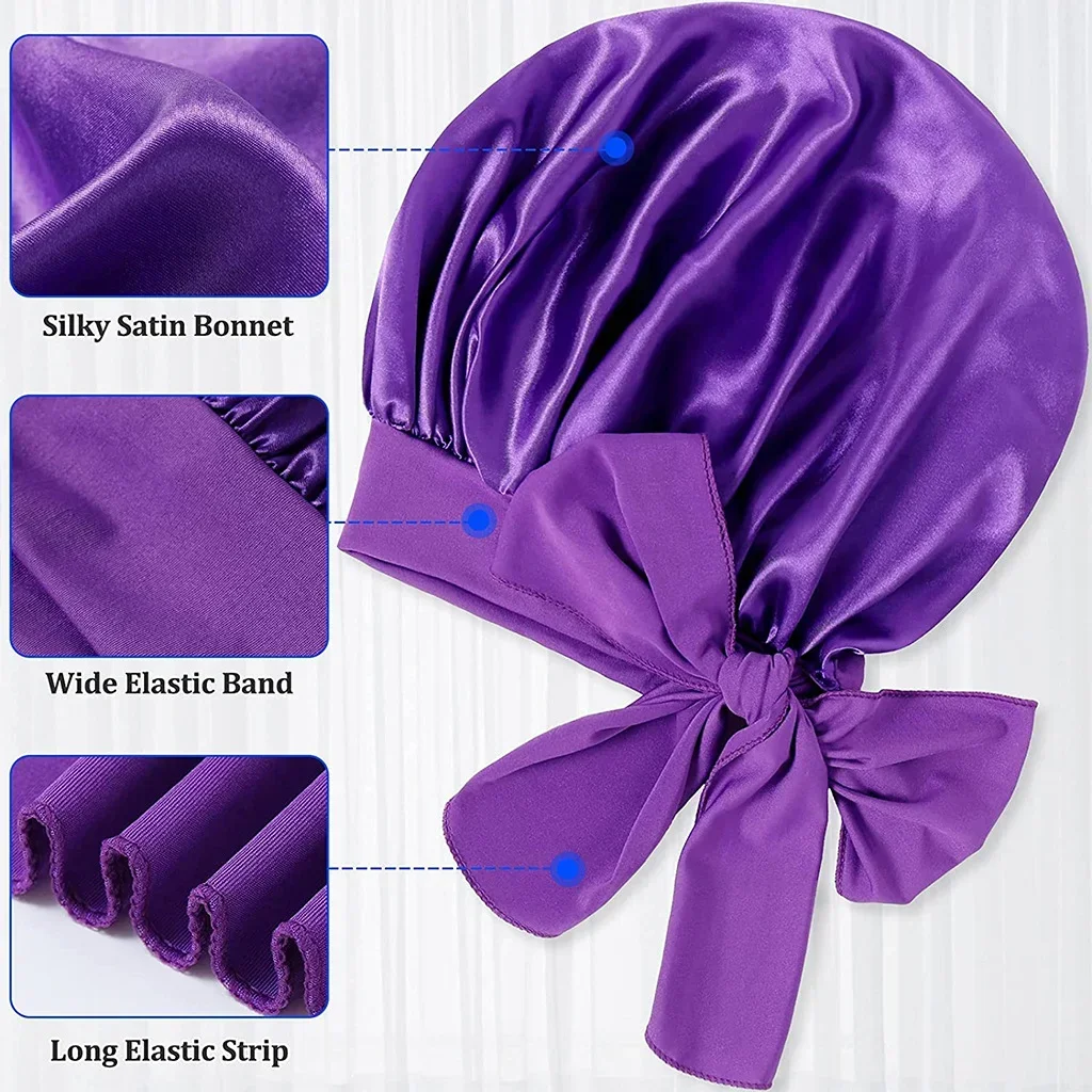 Satin Bonnet Silk Bonnet Adjustable Bonne For Sleeping Hair Bonnet With Tie Band Bonnets For Women Men