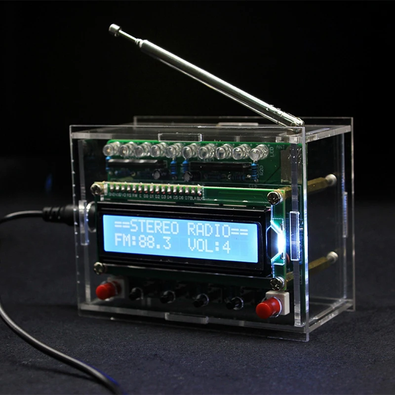FM-Radio Elektronik-Kit Produktionsschweißen RDA5807 Einstellbare Frequenz 87-108 MHz mit LCD-Display LED-Licht für DIY-PZZW