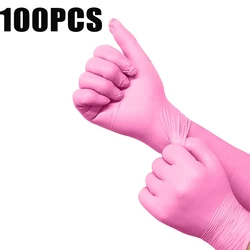 100PCS/Pack Pink Disposable Nitrile Gloves For Women Allergy Free Waterproof/OPilproof Free Chef/Hairdresser/Garden Work Gloves