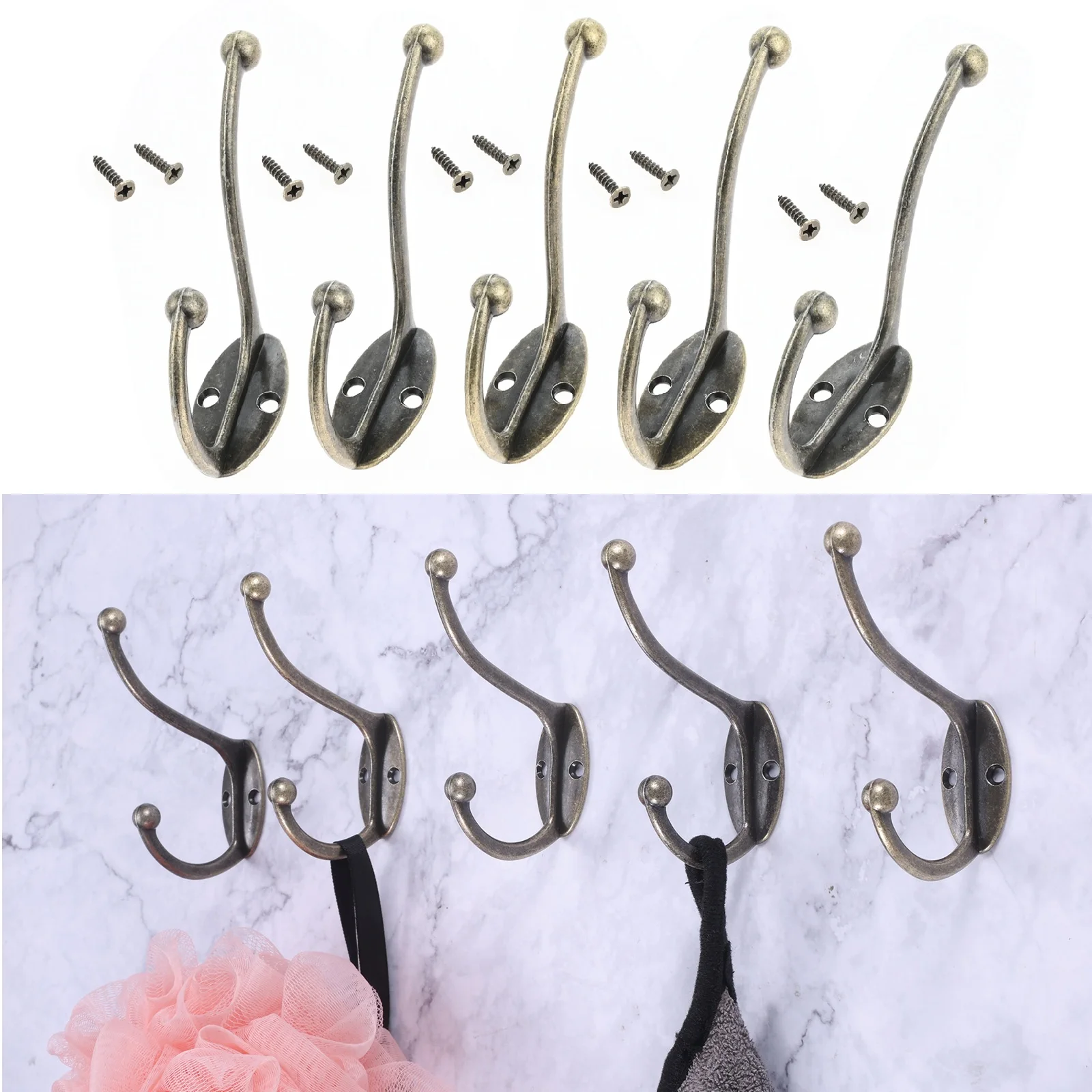 

10pcs Wall Mounted Double-Prong Coat Hanger Hooks with Screws for Home Entryway Kitchen Hanging Robes Towel Key Hat Bag Bathroom