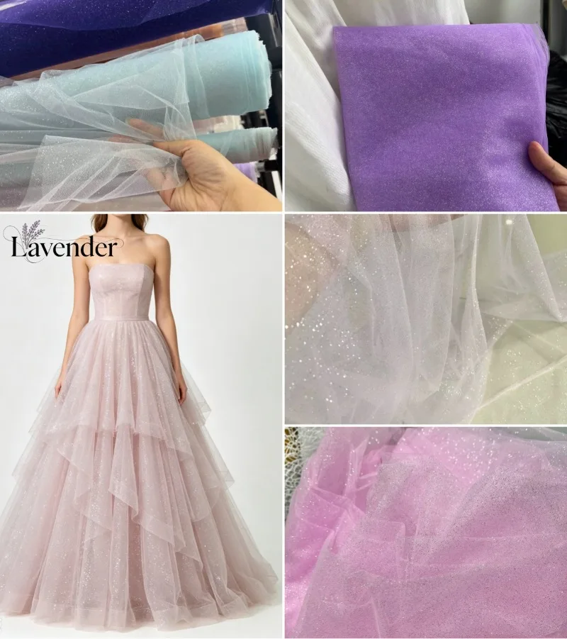 Shiny Silver Glitter & Hot‑Stamped Tulle Fabric Sparkly Gauze for Wedding Dress Party Drapery & Handmade DIY Material