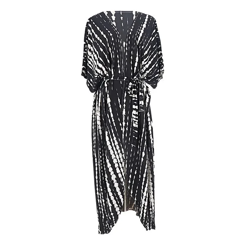 Strand Vertuschungen für Bade bekleidung Frauen schwarz Krawatte Färbung Kimono Badeanzug Cape Sommerkleid Beach wear Outfit übergroß locker