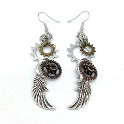 Pendientes de moda Steampunk con engranajes en capas y alas colgantes, nueva oferta